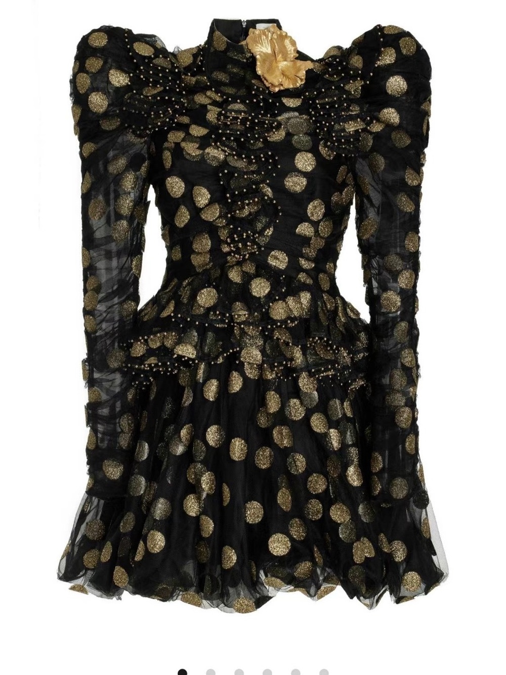 Zimmermann Black and Gold Polka Dot Ruffled Mini Dress